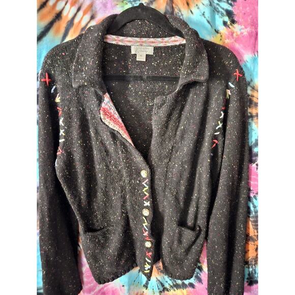 Christopher & Banks Black Confetti Button-Up Knit Sweater XL Stitch Ulgy Sweater - Picture 6 of 11